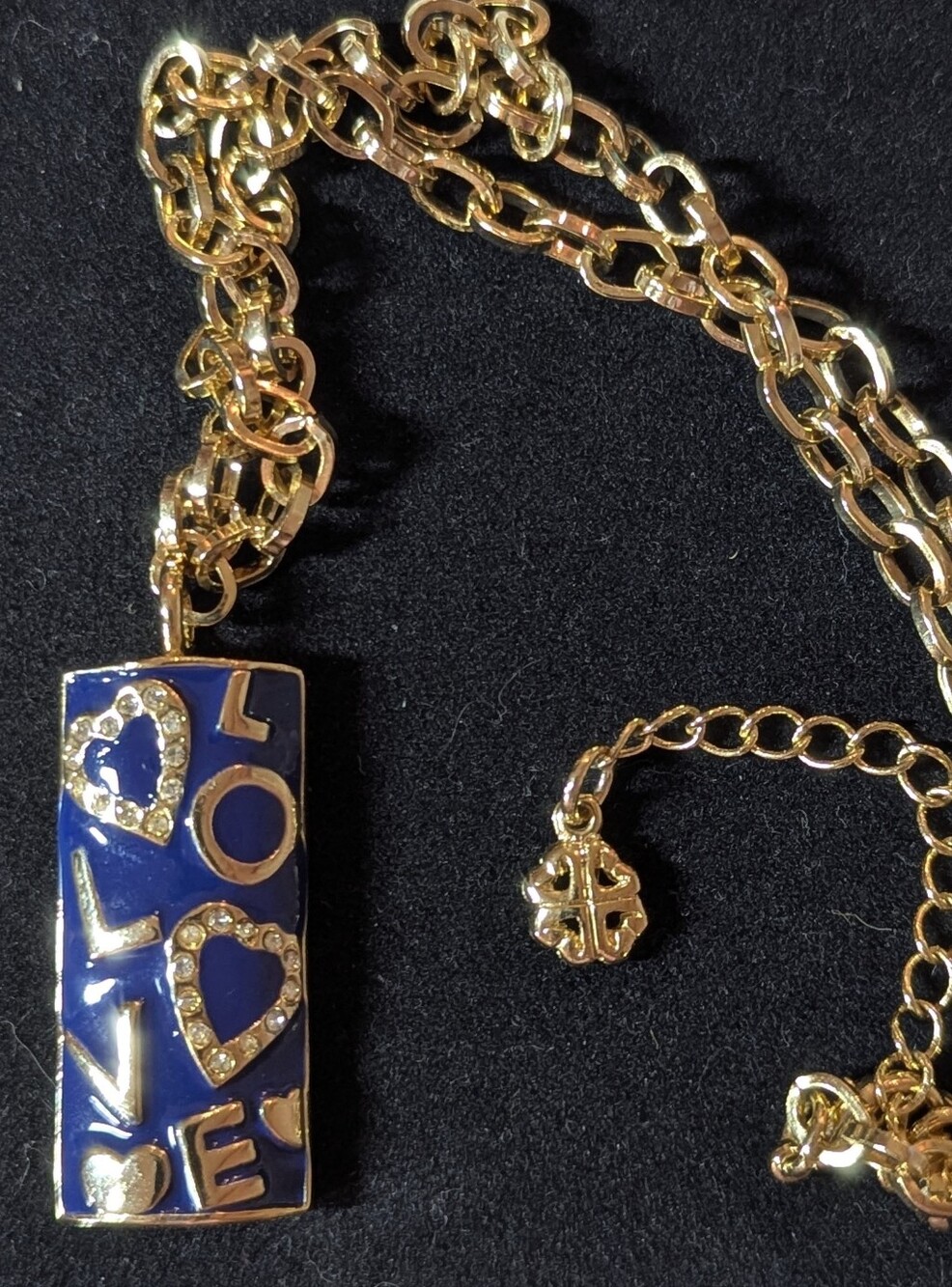 Lucky Brand VTG Y2K Cobalt Blue Enamel LOVE Necklace & Earrings NOS + FREE GIFT - Picture 2 of 4